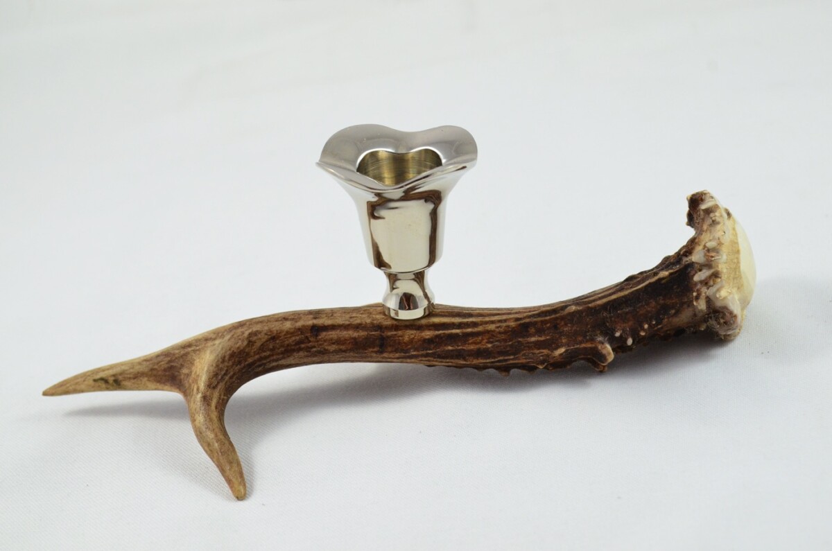 Large Roe Deer Stag Antler Horn & Chrome Plated Candelabra Single Candle Holder - Image 2