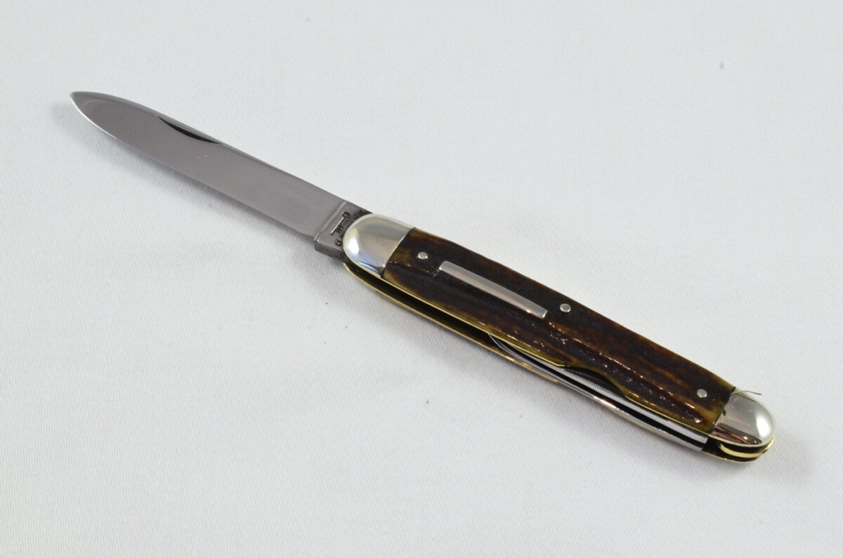 Antique Sheffield RARE MINT 3 Blade George Butler c.1890 Folding Stag Scaled Pocket Pen Knife