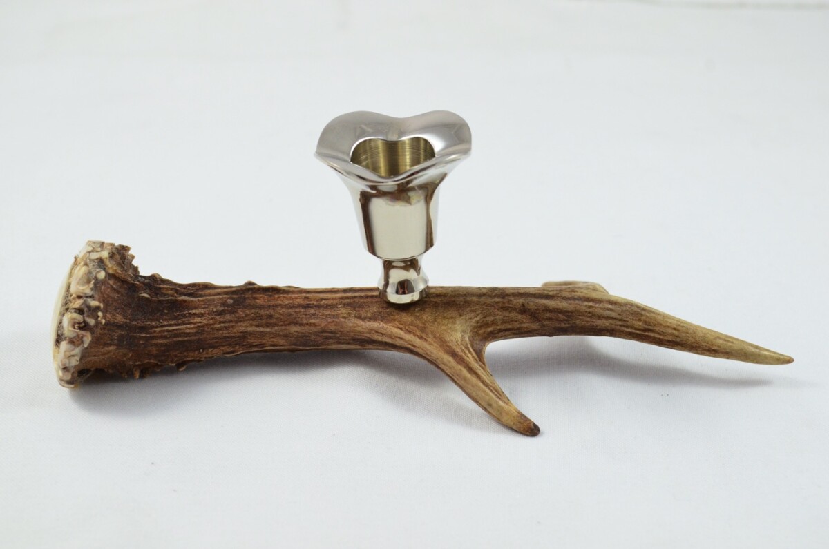 Large Roe Deer Stag Antler Horn & Chrome Plated Candelabra Single Candle Holder