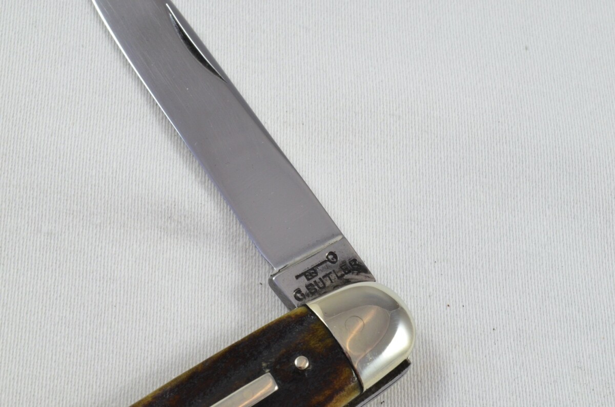 Antique Sheffield RARE MINT 3 Blade George Butler c.1890 Folding Stag Scaled Pocket Pen Knife - Image 2
