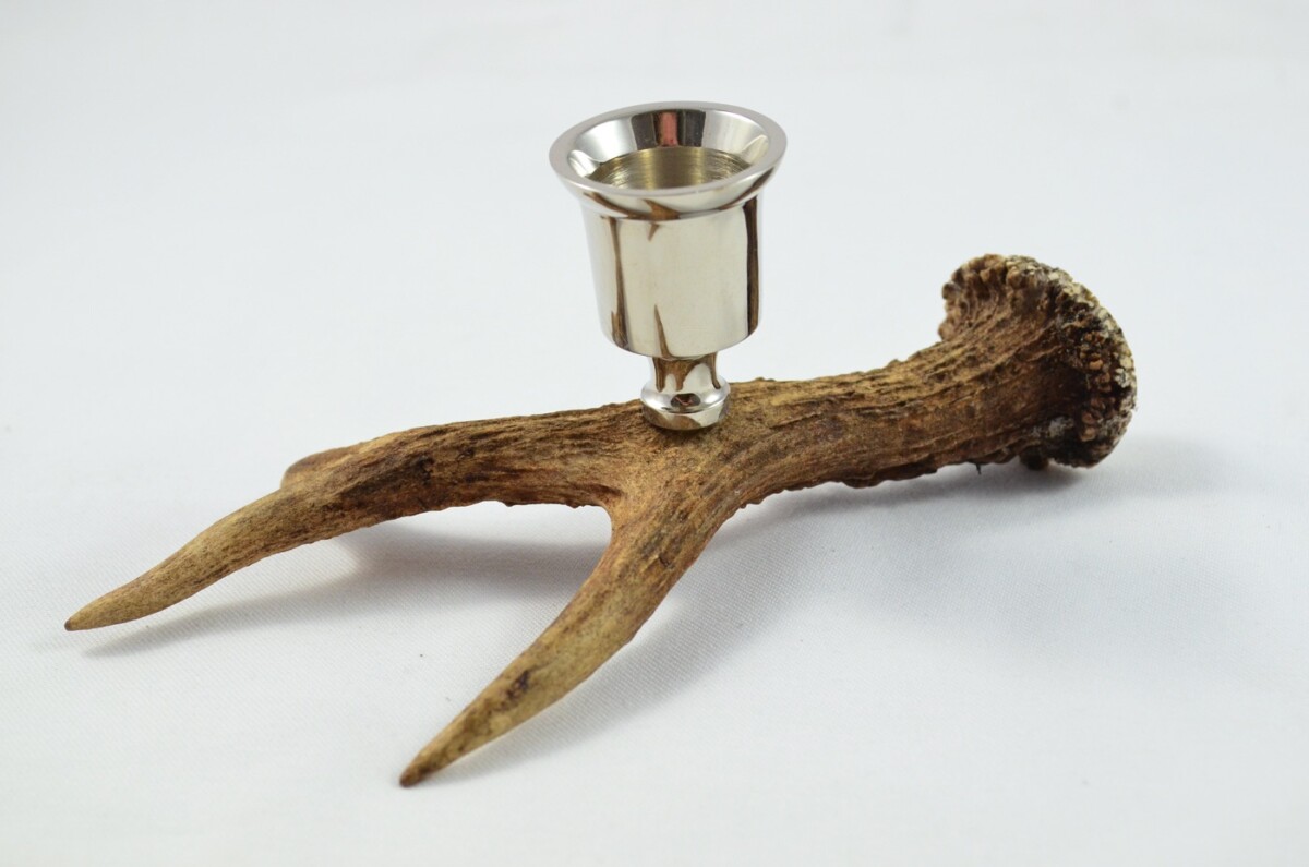 Petite Roe Deer Stag Antler Horn & Chrome Plated Candelabra Single Candle Holder - Image 2