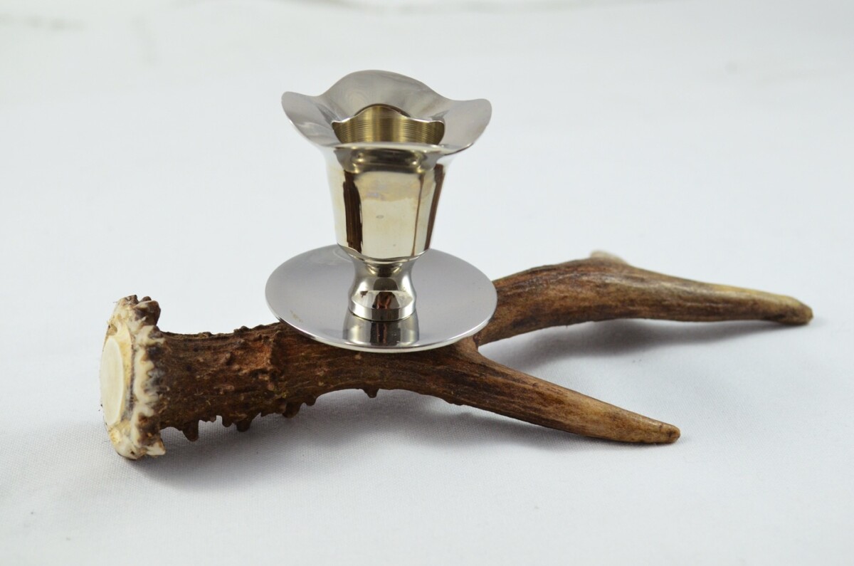 Gorgeous Roe Deer Stag Antler Horn & Chrome Plated Candelabra Single Candle Holder