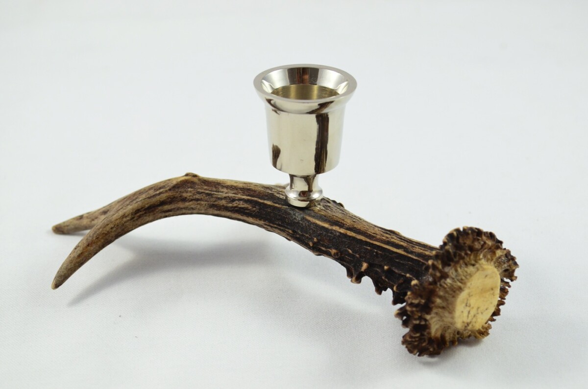 Excellent Roe Deer Stag Antler Horn & Chrome Plated Candelabra Single Candle Holder - Image 2