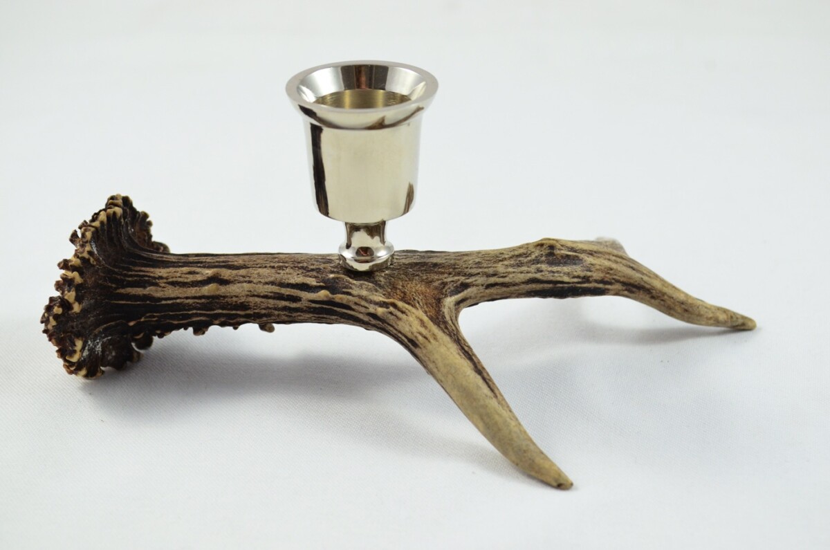 Excellent Roe Deer Stag Antler Horn & Chrome Plated Candelabra Single Candle Holder
