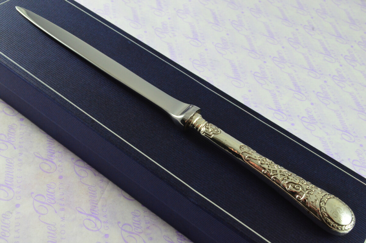 Italian Pattern Martin Hall & Co Sterling Silver Handled Letter Opener 1855 Cased