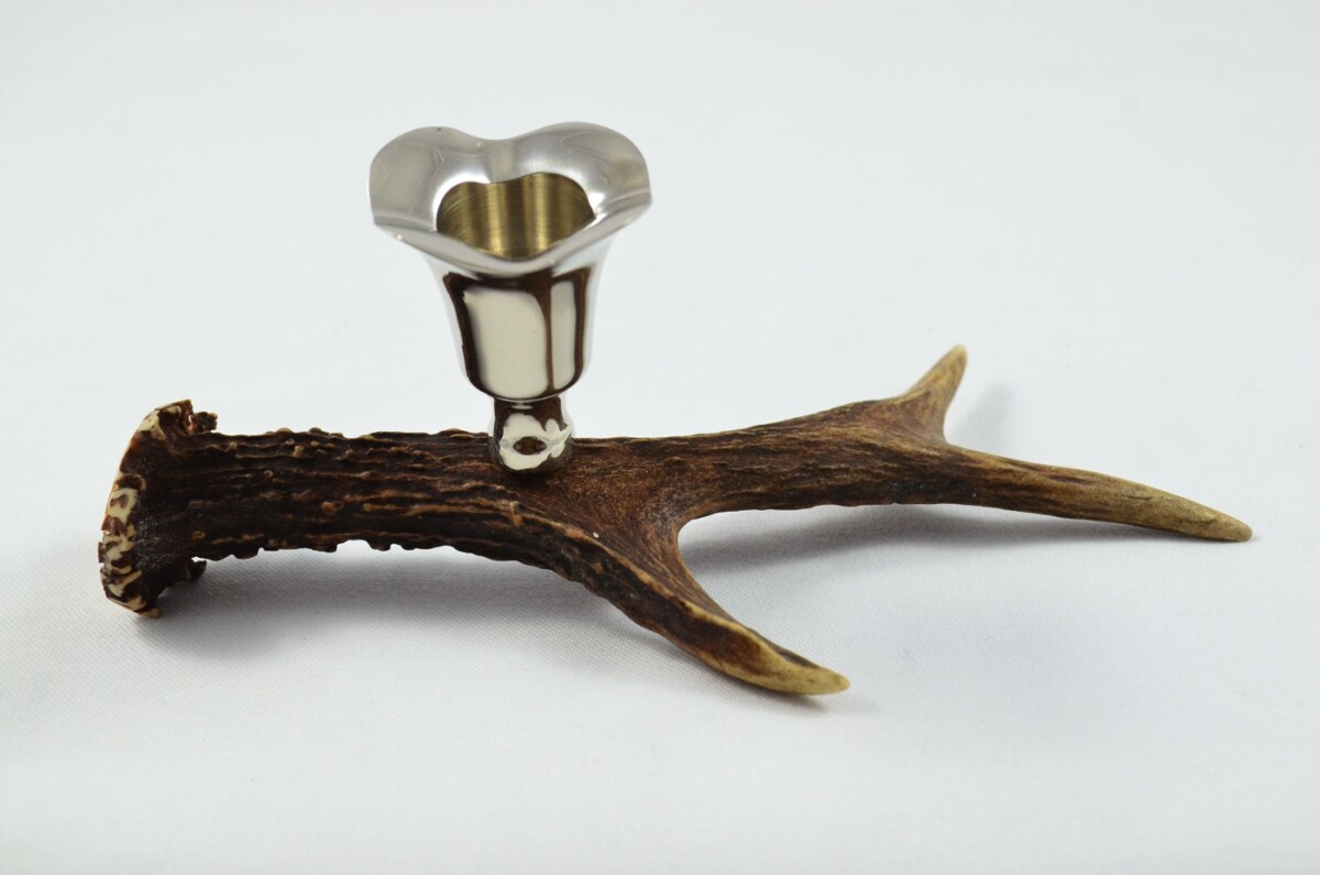 Roe Deer Stag Antler Horn & Chrome Plated Candelabra Single Candle Holder - Image 2