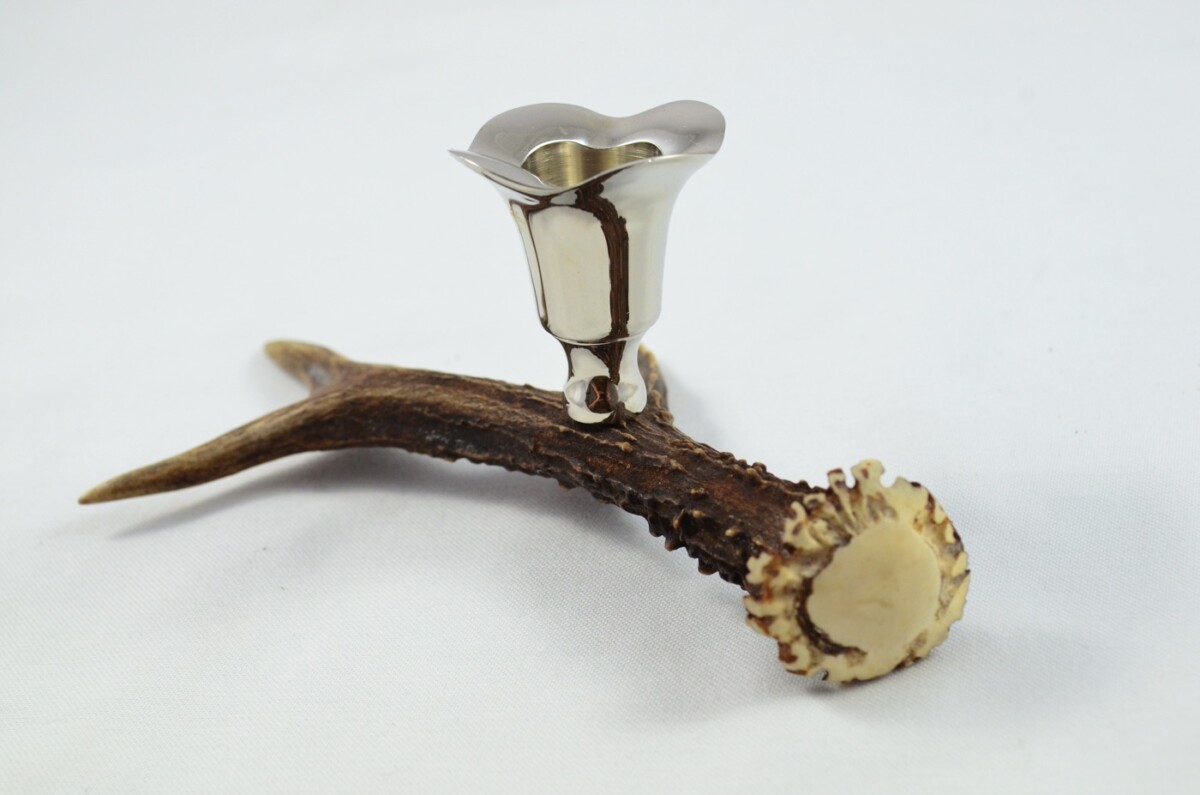 Roe Deer Stag Antler Horn & Chrome Plated Candelabra Single Candle Holder