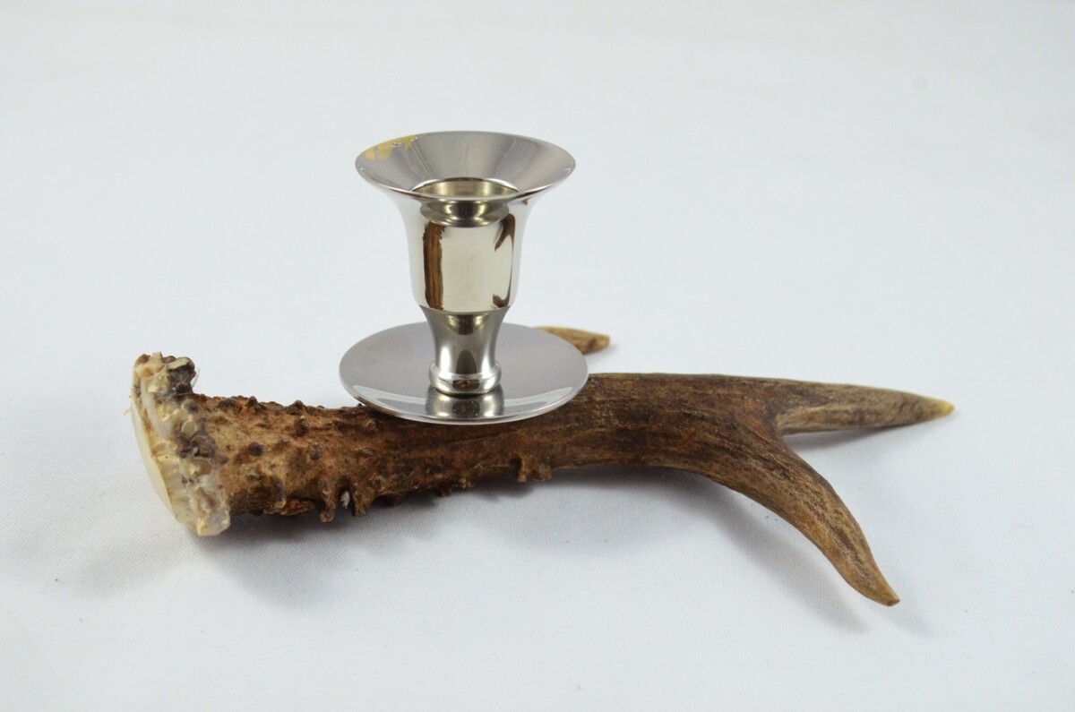 Great Roe Deer Stag Antler Horn & Chrome Plated Candelabra Single Candle Holder