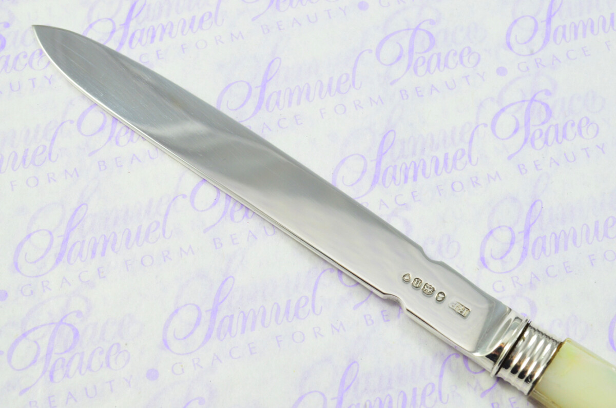 Richard Poulden London Solid Silver Bladed & Mother of Pearl Handled Letter Opener 1823 Cased - Image 7