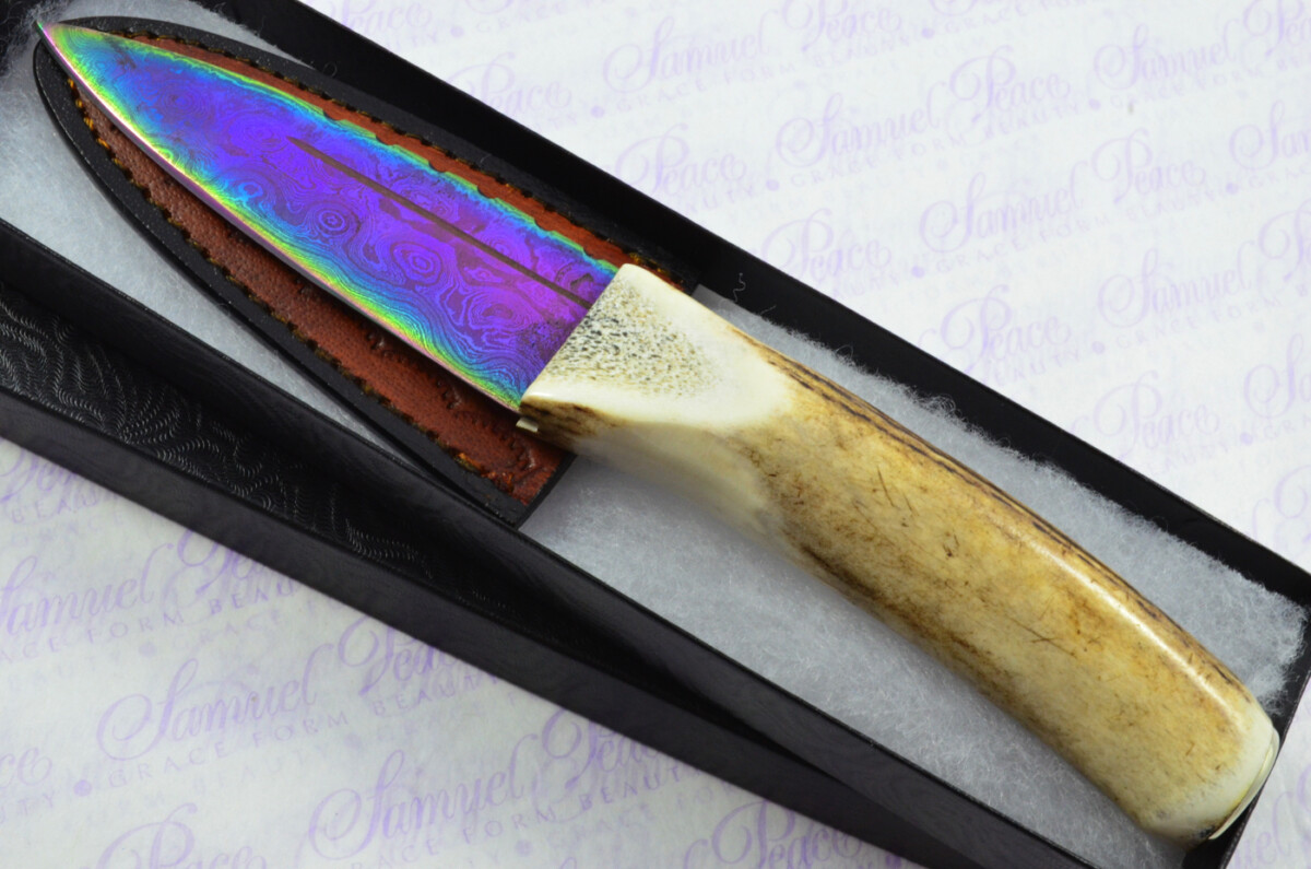 A Natural Genuine Heat Treated Damascus Steel Stag Horn Antler Handle Sgian Dubh Sheffield England - Image 2