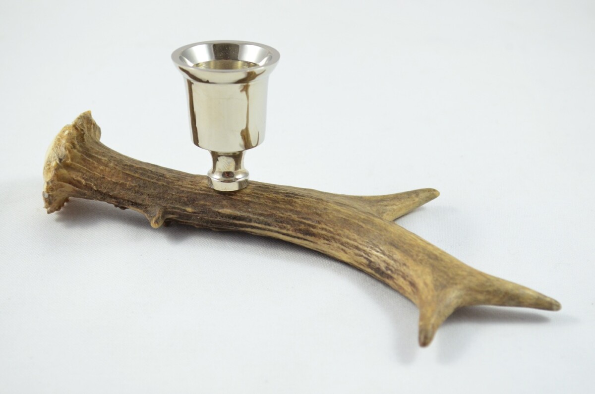 Elegant Roe Deer Stag Antler Horn & Chrome Plated Candelabra Single Candle Holder