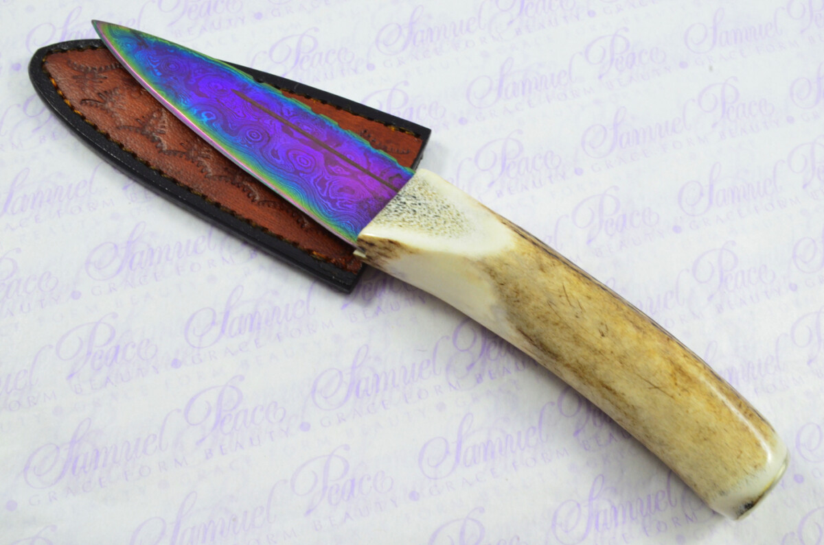 A Natural Genuine Heat Treated Damascus Steel Stag Horn Antler Handle Sgian Dubh Sheffield England - Image 4