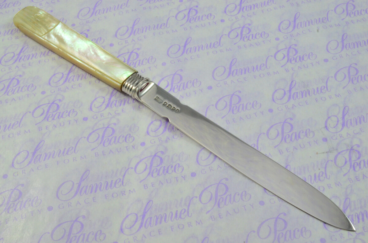 Richard Poulden London Solid Silver Bladed & Mother of Pearl Handled Letter Opener 1823 Cased - Image 8