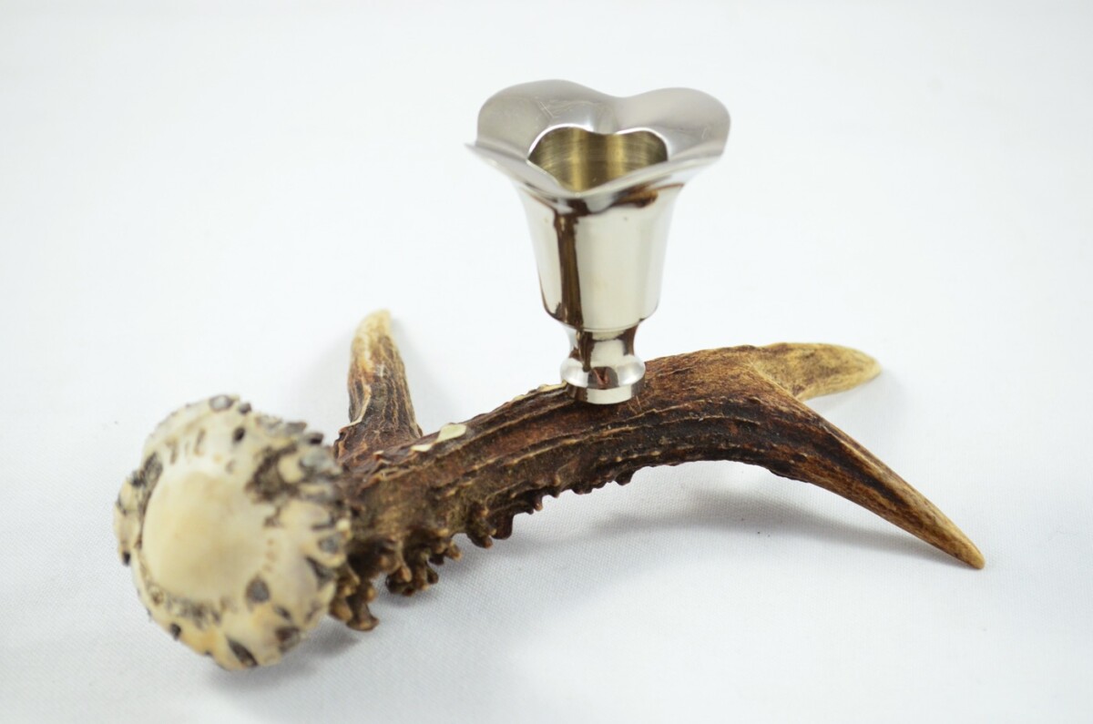 Pretty Roe Deer Stag Antler Horn & Chrome Plated Candelabra Single Candle Holder - Image 2