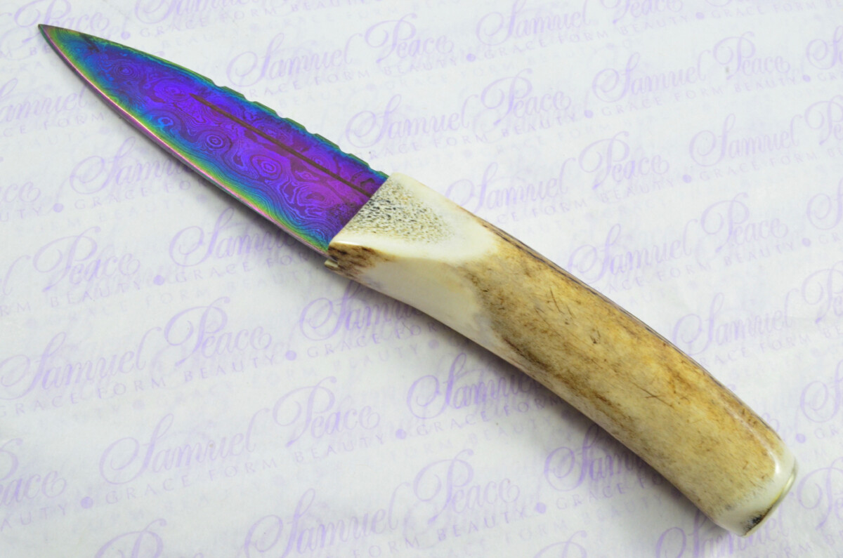 A Natural Genuine Heat Treated Damascus Steel Stag Horn Antler Handle Sgian Dubh Sheffield England - Image 5