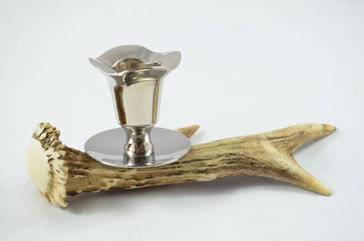 Light Roe Deer Stag Antler Horn & Chrome Plated Candelabra Single Candle Holder