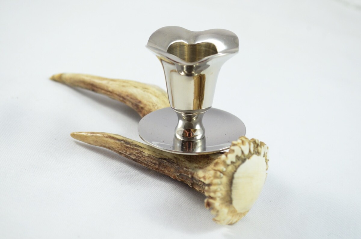 Light Roe Deer Stag Antler Horn & Chrome Plated Candelabra Single Candle Holder - Image 2