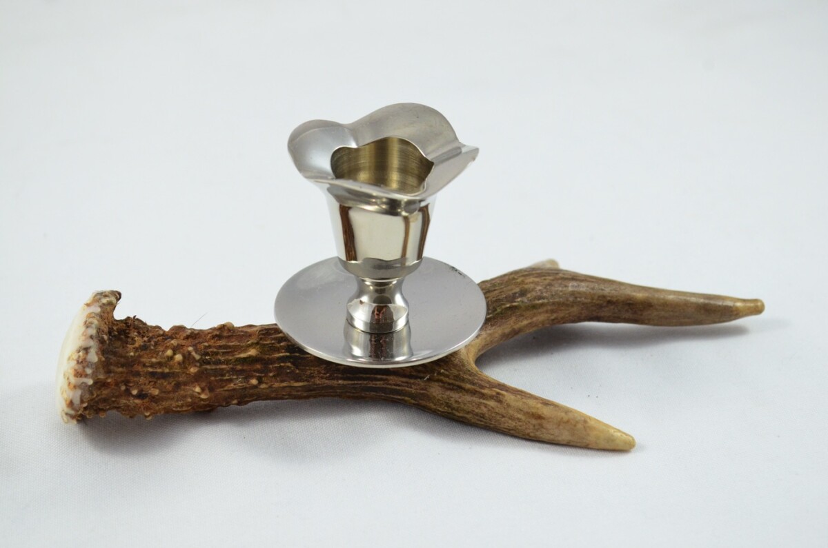 3 Pointed Roe Deer Stag Antler Horn & Chrome Plated Candelabra Single Candle Holder