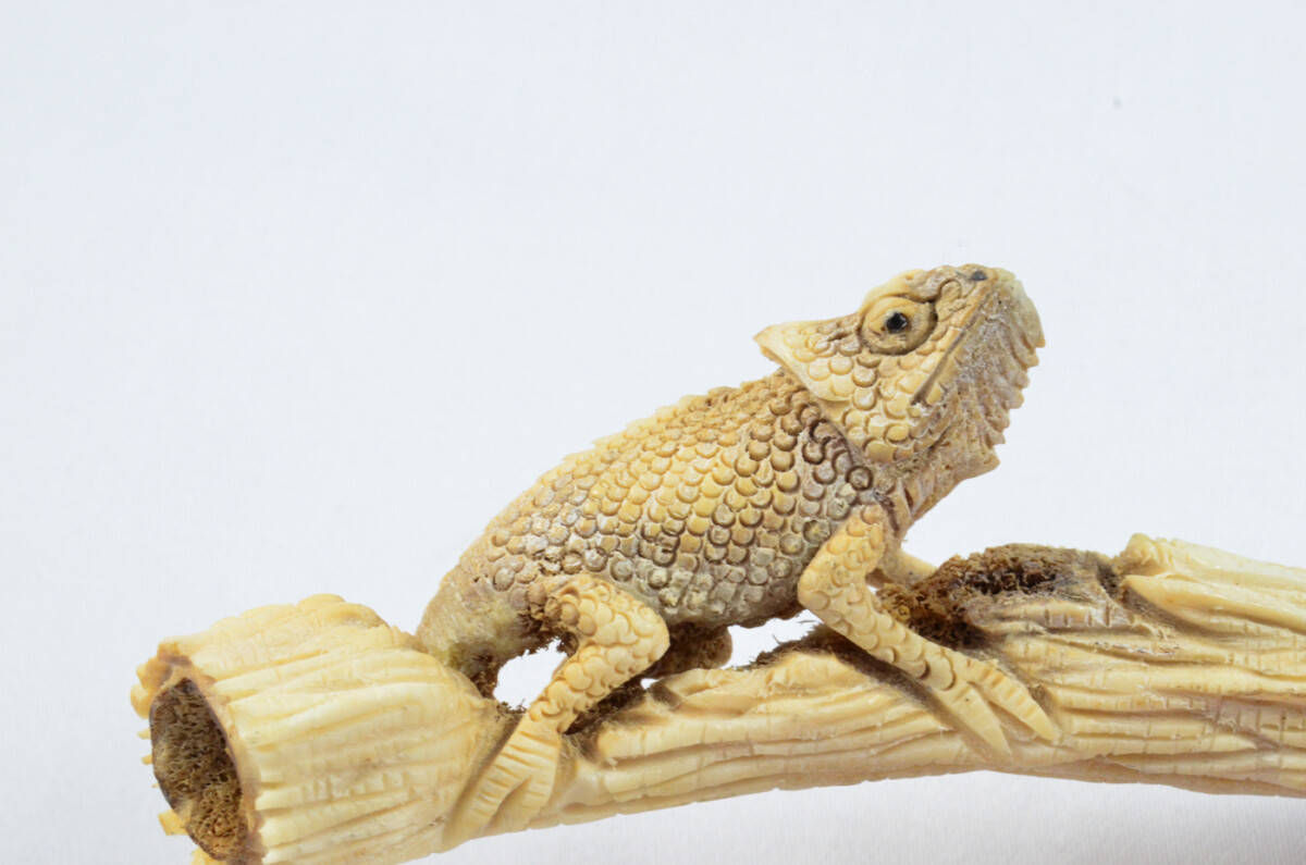 Carved Iguana Walking Stick Cane Top Handle Stag Antler Horn Made Sheffield England