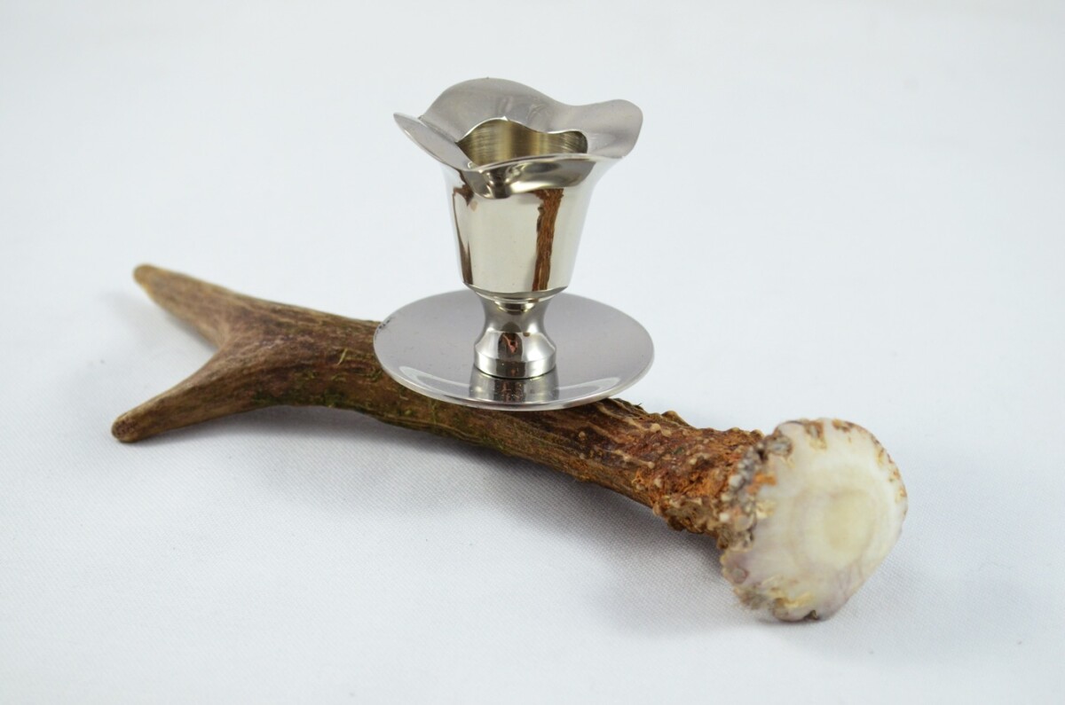 3 Pointed Roe Deer Stag Antler Horn & Chrome Plated Candelabra Single Candle Holder - Image 2