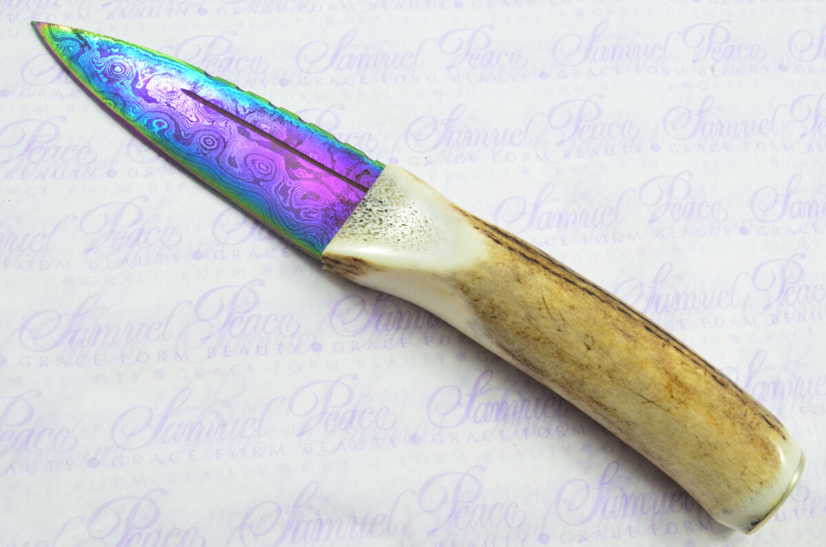 A Natural Genuine Heat Treated Damascus Steel Stag Horn Antler Handle Sgian Dubh Sheffield England - Image 3