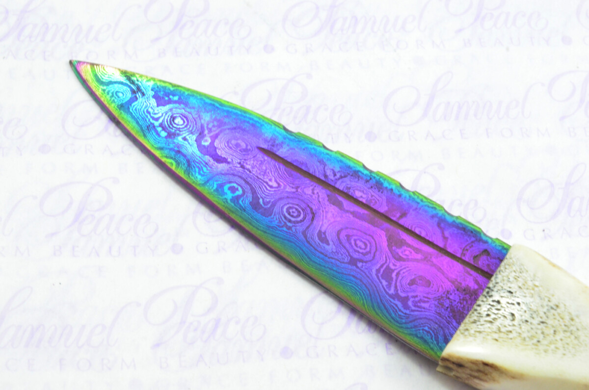 A Natural Genuine Heat Treated Damascus Steel Stag Horn Antler Handle Sgian Dubh Sheffield England - Image 6