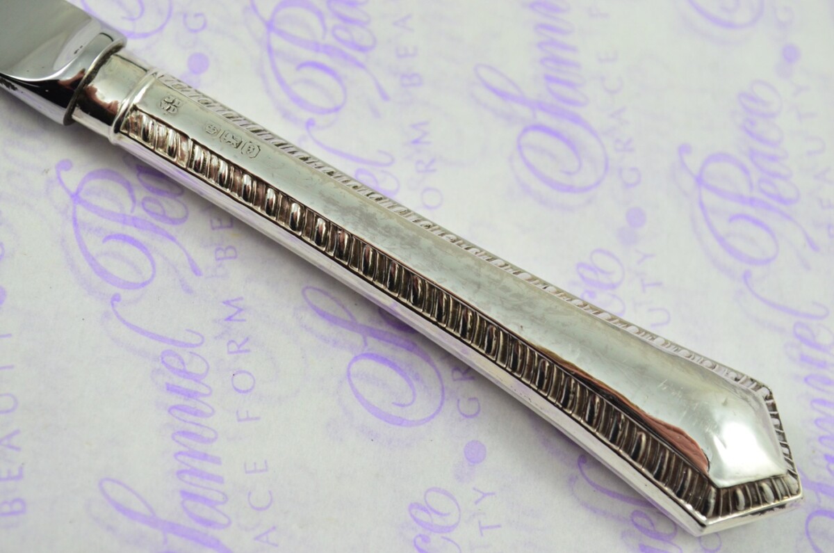 JD over WD Sheffield Sterling Silver Handled Letter Opener/Paper knife Feather Edge Pattern 1917 - Image 3