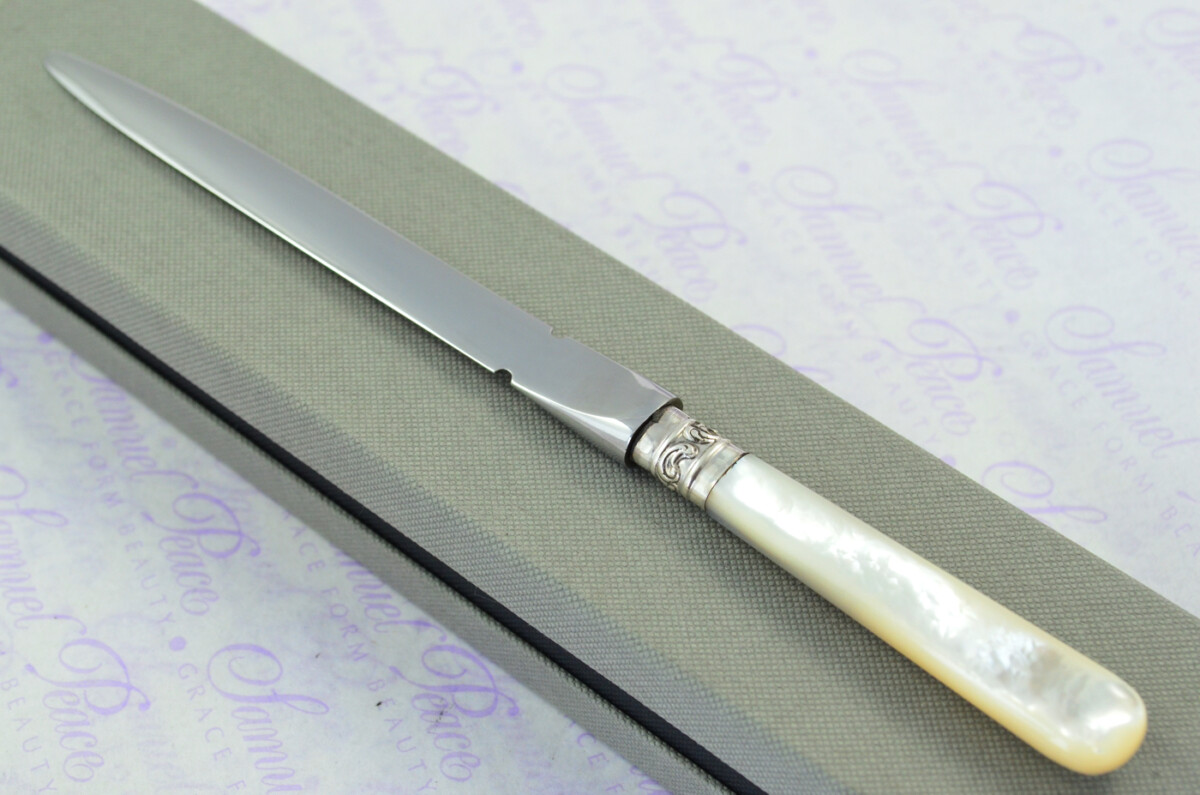 Saunders & Shepherd Carved Mother of Pearl Handled Letter Opener Sheffield 1966 Cased