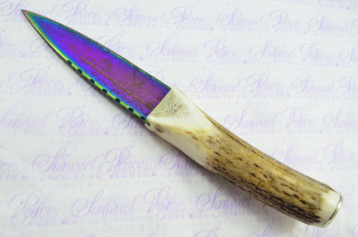 A Natural Genuine Heat Treated Damascus Steel Stag Horn Antler Handle Sgian Dubh Sheffield England - Image 8