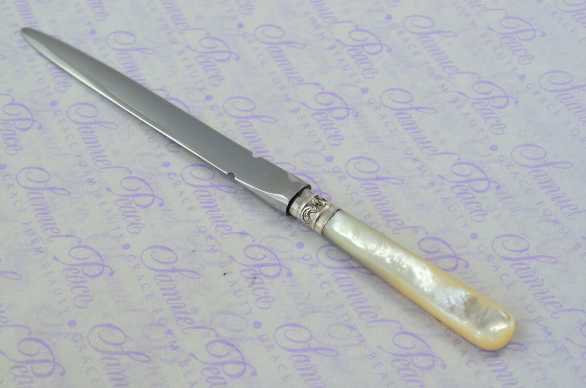 Saunders & Shepherd Carved Mother of Pearl Handled Letter Opener Sheffield 1966 Cased - Image 2
