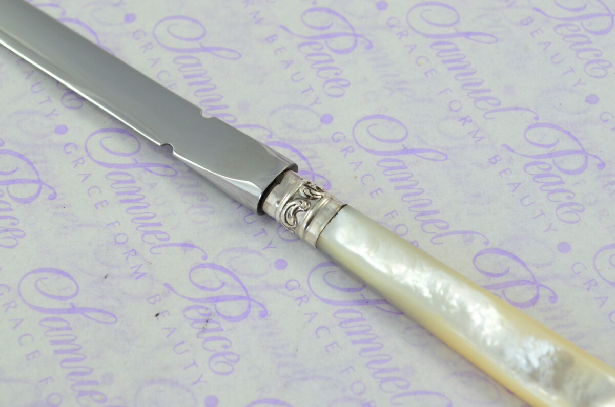 Saunders & Shepherd Carved Mother of Pearl Handled Letter Opener Sheffield 1966 Cased - Image 4