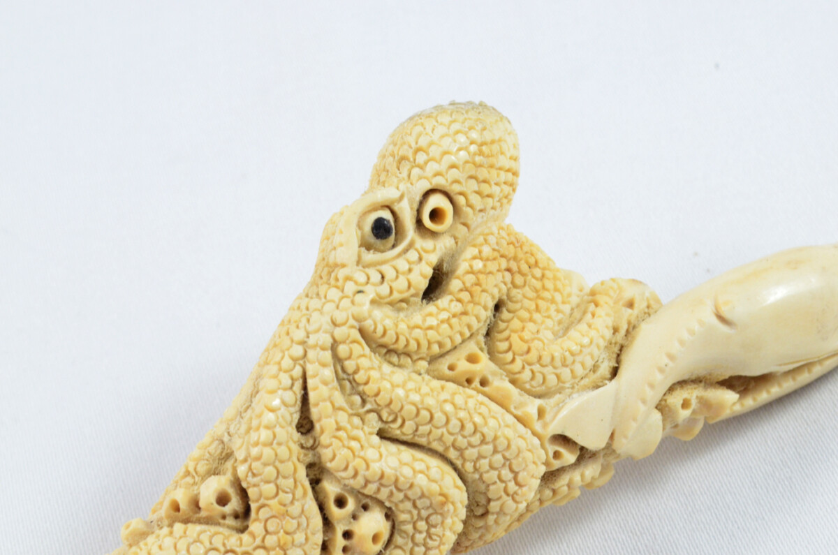Octopus Carved Walking Stick Cane Top Handle Stag Antler Horn Made Sheffield England - Image 5