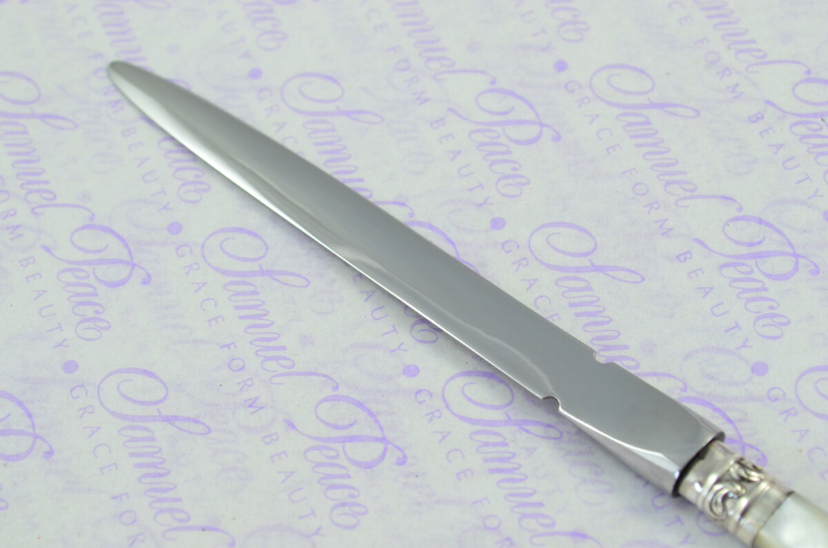 Saunders & Shepherd Carved Mother of Pearl Handled Letter Opener Sheffield 1966 Cased - Image 5
