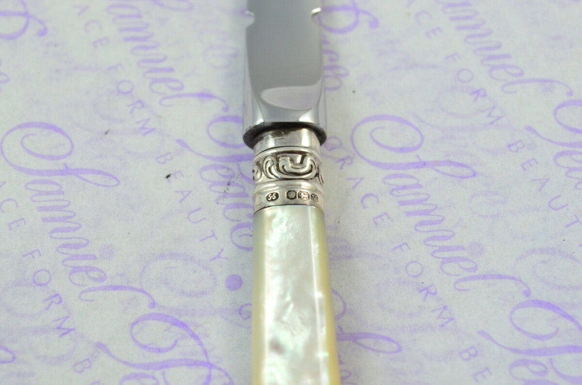 Saunders & Shepherd Carved Mother of Pearl Handled Letter Opener Sheffield 1966 Cased - Image 6