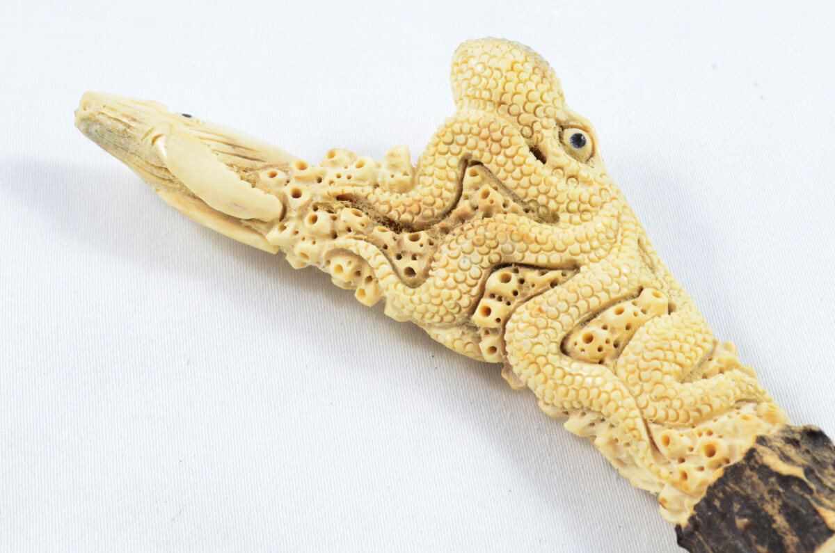 Octopus Carved Walking Stick Cane Top Handle Stag Antler Horn Made Sheffield England - Image 4