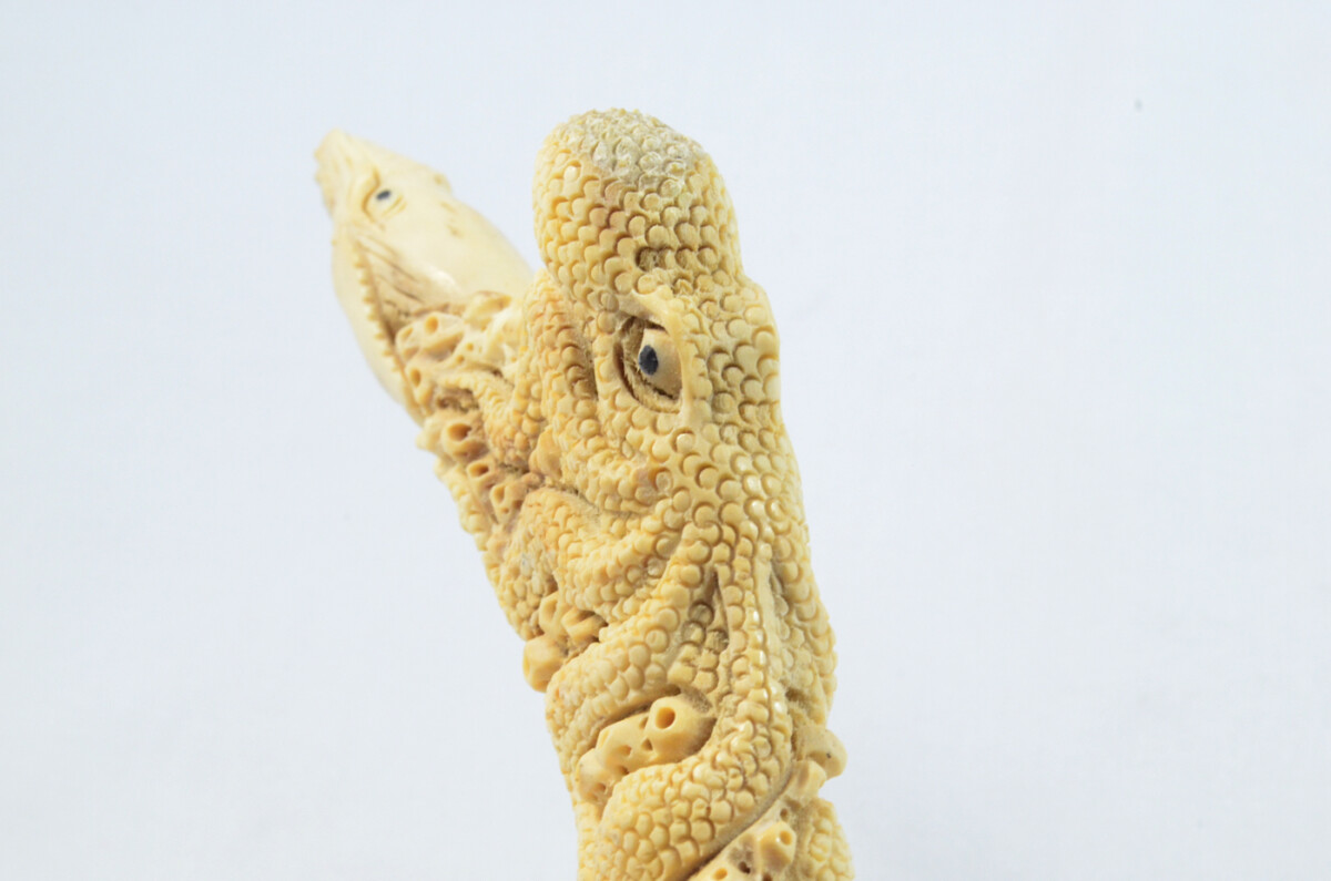 Octopus Carved Walking Stick Cane Top Handle Stag Antler Horn Made Sheffield England - Image 2