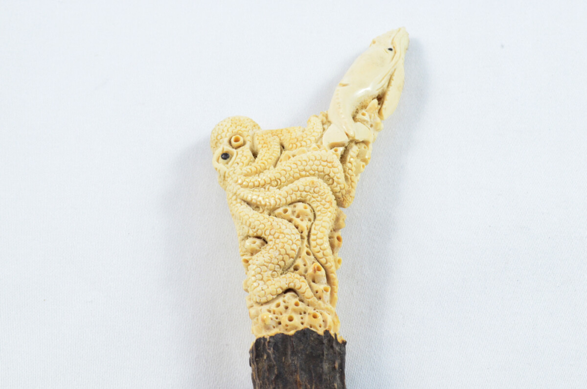 Octopus Carved Walking Stick Cane Top Handle Stag Antler Horn Made Sheffield England