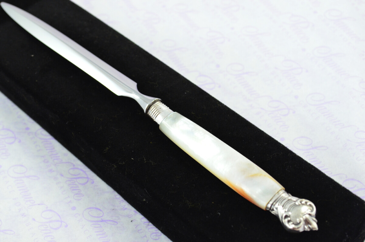 Cooper Brothers & Sons Carved Mother of Pearl Handled Letter Opener Sheffield 1905 Cased