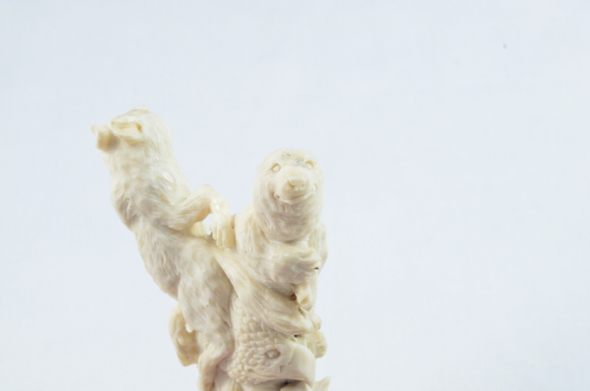 Bears Carved Walking Stick Cane Top Handle Stag Antler Horn Made Sheffield England - Image 4