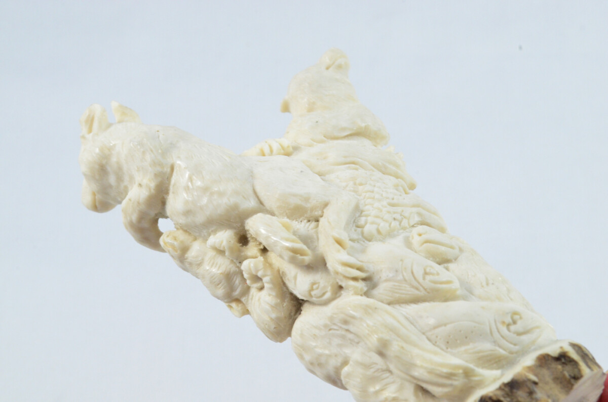 Bears Carved Walking Stick Cane Top Handle Stag Antler Horn Made Sheffield England - Image 5