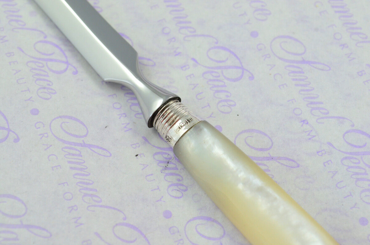 Cooper Brothers & Sons Carved Mother of Pearl Handled Letter Opener Sheffield 1905 Cased - Image 4