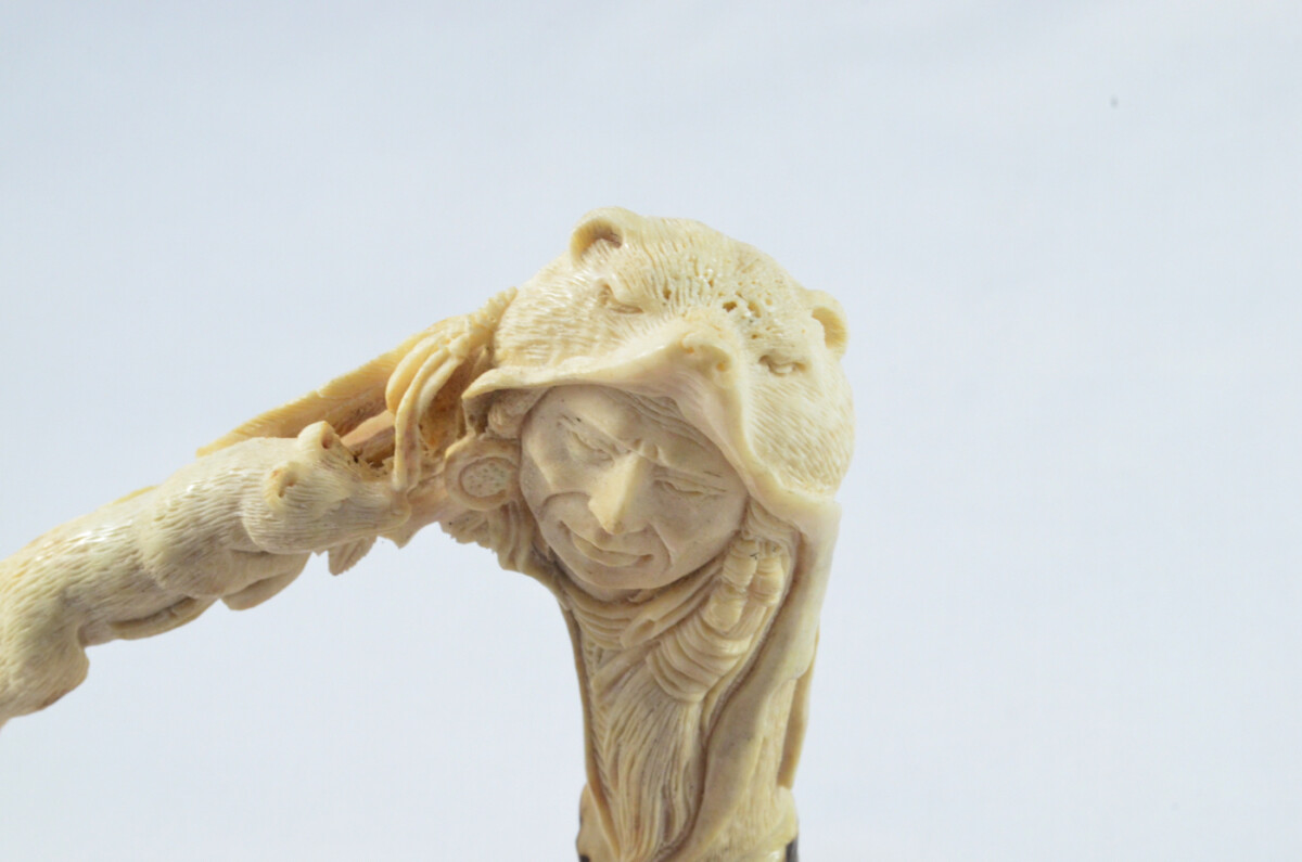 American Apache Carved Walking Stick Cane Top Handle Stag Antler Horn Made Sheffield England - Image 2