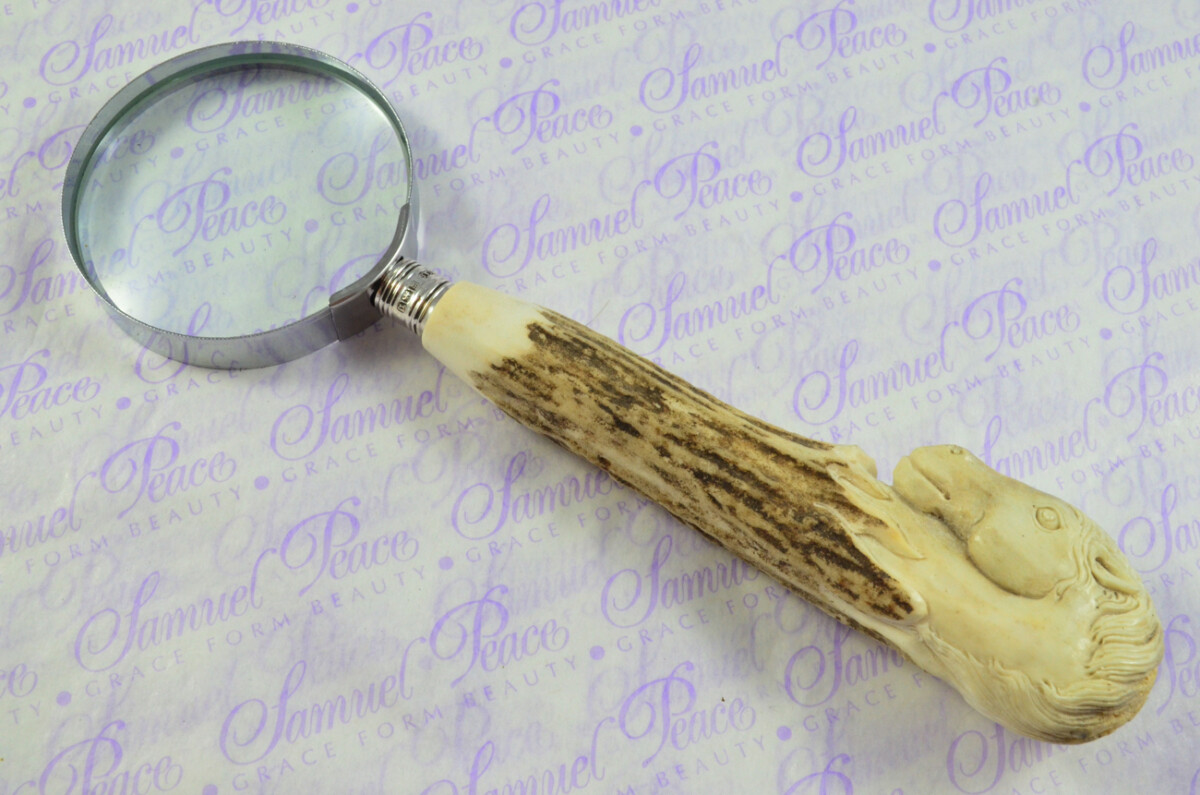 Fantastic Hand Carved Horse Stag Antler Horn Handle Magnifying Glass Silver Ferrule 1909 Made Sheffield England - Image 2