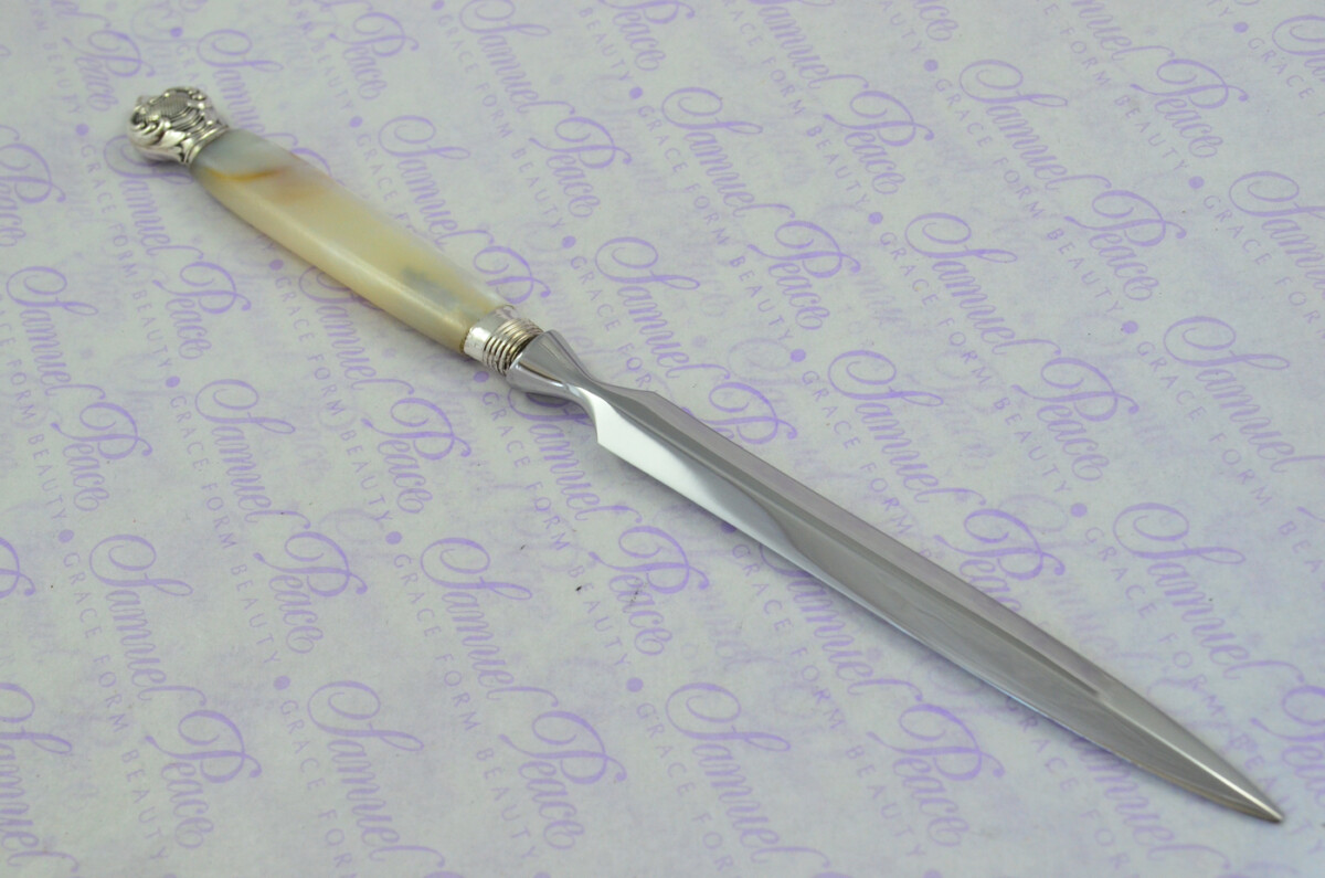 Cooper Brothers & Sons Carved Mother of Pearl Handled Letter Opener Sheffield 1905 Cased - Image 6