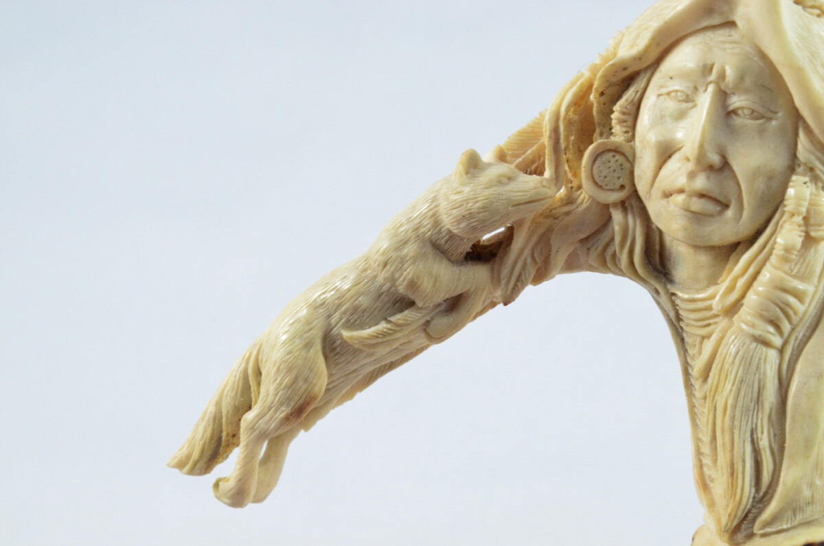 American Apache Carved Walking Stick Cane Top Handle Stag Antler Horn Made Sheffield England - Image 3