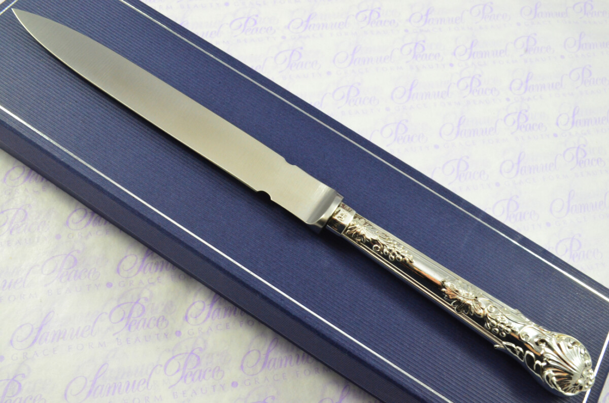 Sampson Mordan & Co London Sterling Silver Handled Letter Opener Grape & Vine Pattern 1855 Cased