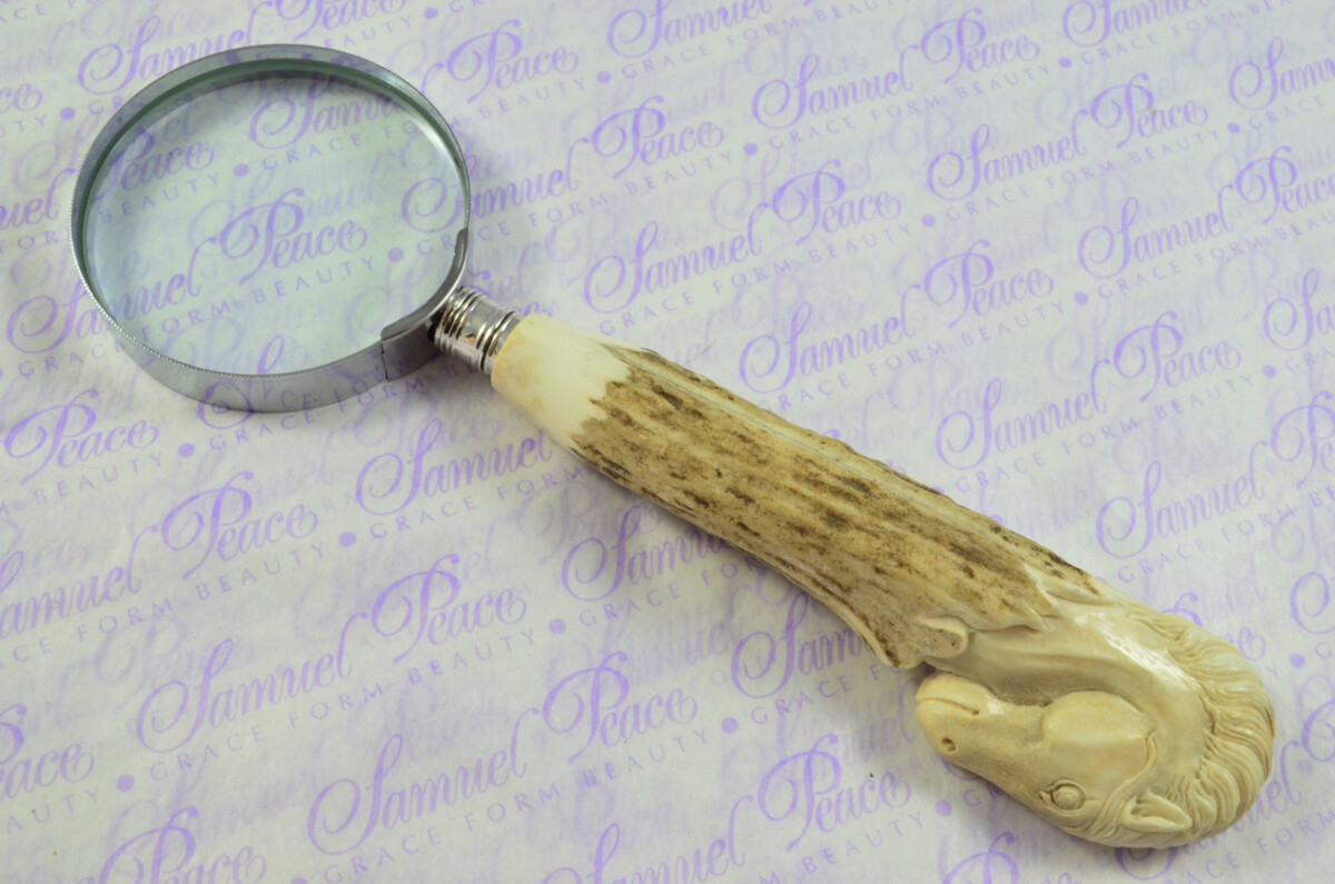 Fantastic Hand Carved Horse Stag Antler Horn Handle Magnifying Glass Silver Ferrule 1909 Made Sheffield England - Image 7