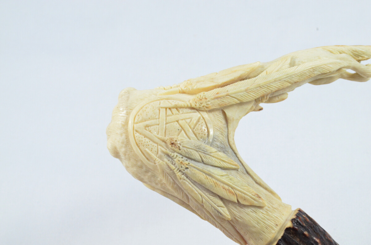 American Apache Carved Walking Stick Cane Top Handle Stag Antler Horn Made Sheffield England - Image 7