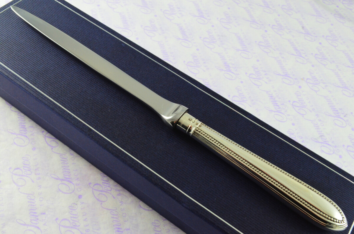 Pointed Bead Pattern Holland, Son & Slater London Sterling Silver Handled Letter Opener 1886 Cased