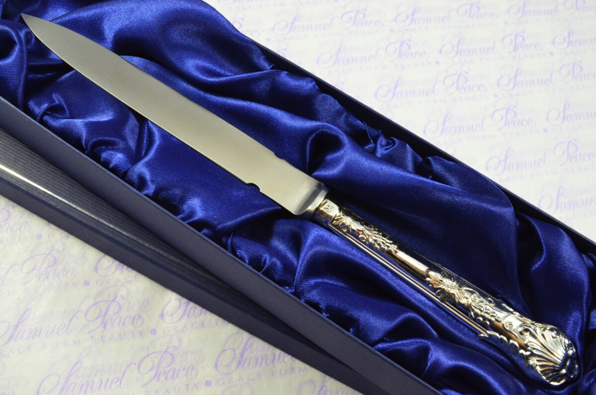 Sampson Mordan & Co London Sterling Silver Handled Letter Opener Grape & Vine Pattern 1855 Cased - Image 2